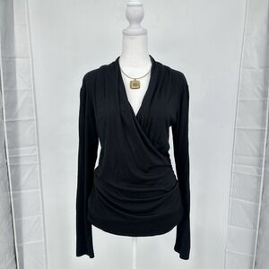 Paule Ka Paris Women M Black Wrap Top Viscose Stretch Elegant Minimalist Classic